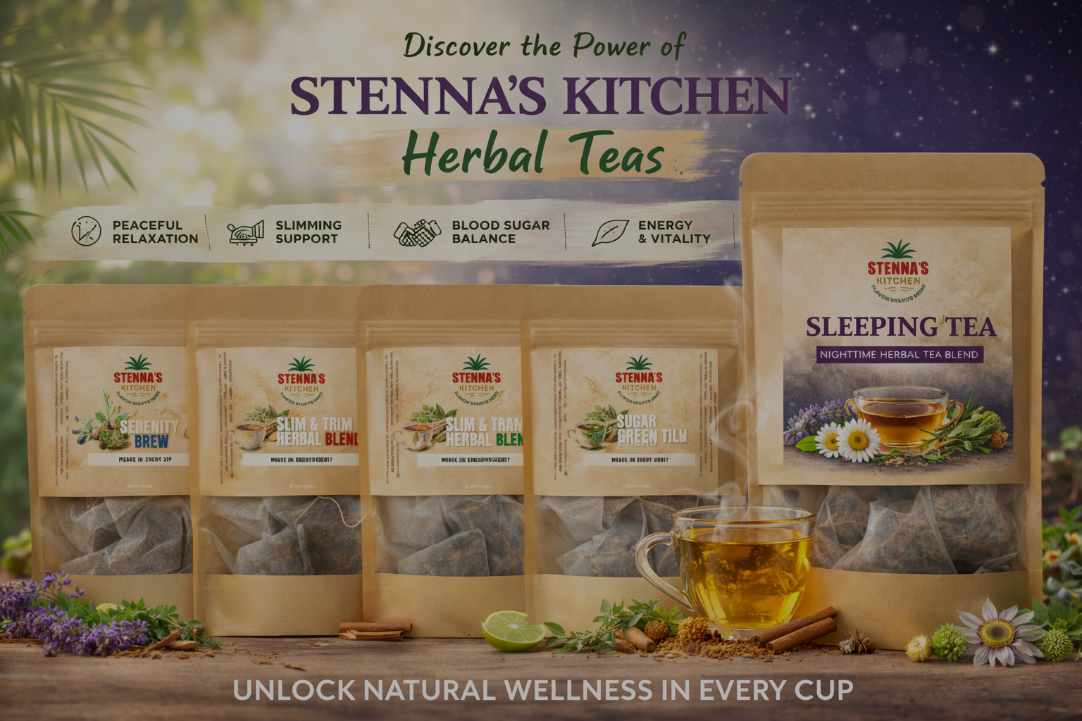 Stenna's Kitchen, wellness essentials, curated wellness products, natural wellness products, daily wellness routine, intentional wellness, herbal tea blends, wellness teas, sea moss gel, sea moss products, high protein smoothies, wellness smoothies, natural seasoning blends, spice seasonings, creole seasoning epis, herbal wellness products, wellness lifestyle products, morning wellness routine, evening wellness routine, self care products, routine based wellness, sleeping tea, herbal teas