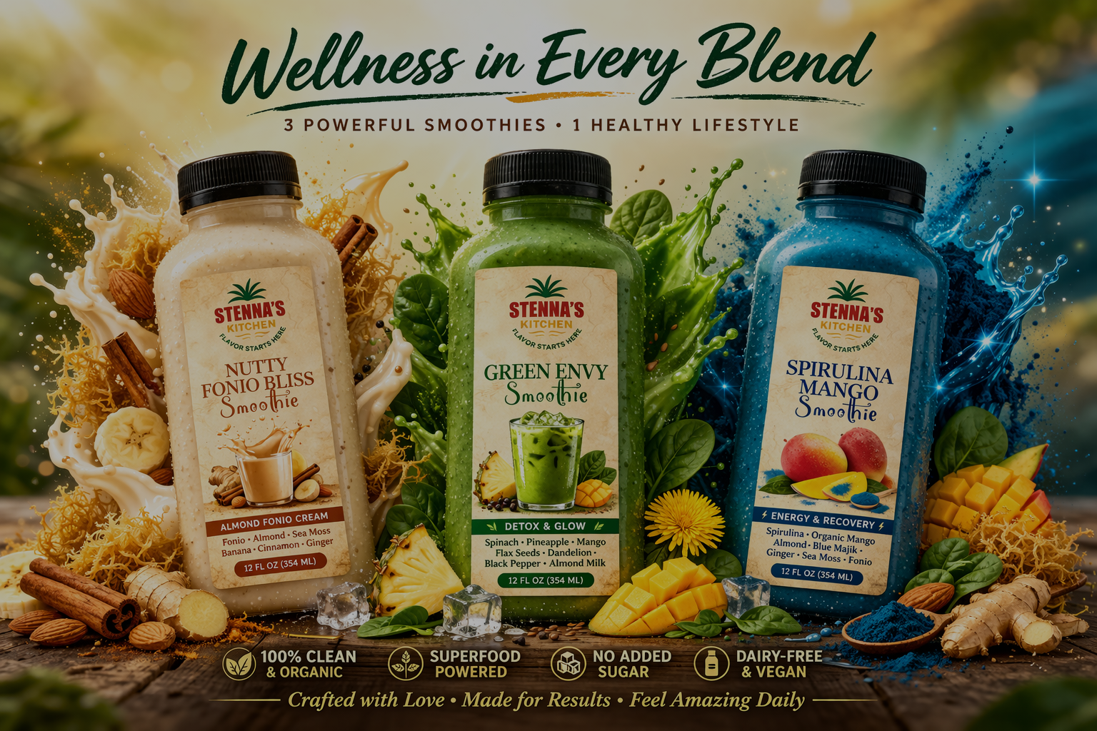 Stenna's Kitchen, wellness essentials, curated wellness products, natural wellness products, daily wellness routine, intentional wellness, herbal tea blends, wellness teas, sea moss gel, sea moss products, high protein smoothies, wellness smoothies, natural seasoning blends, spice seasonings, creole seasoning epis, herbal wellness products, wellness lifestyle products, morning wellness routine, evening wellness routine, self care products, routine based wellness, natural products for daily routine, smoothie